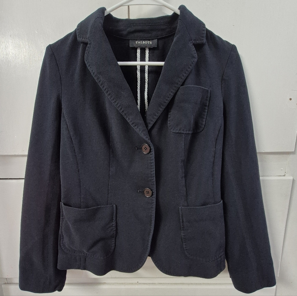 Talbots Women's 6P Black Searsucker Single Breasted Blazer Jacket